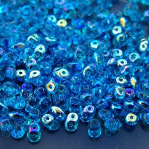 20g MATUBO™ Beads SuperDuo AB Aquamarine Transparent Blue beads mouse