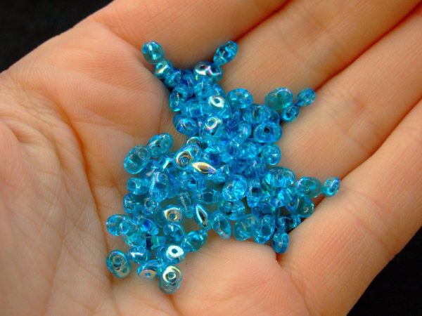 10g SuperDuo Beads Transparent Aquamarine AB Michael's UK Jewellery