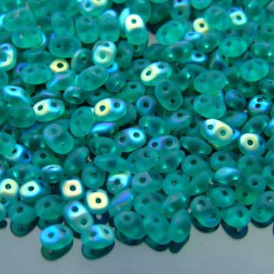 10g SuperDuo Beads Transparent Emerald Matte AB Michael's UK Jewellery