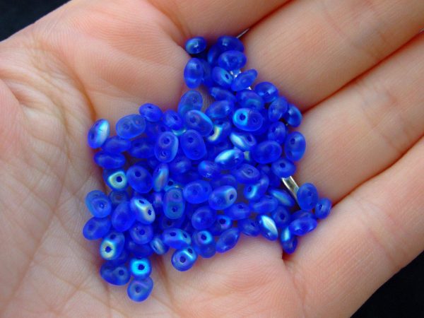 10g SuperDuo Beads Transparent Sapphire AB Matt Michael's UK Jewellery