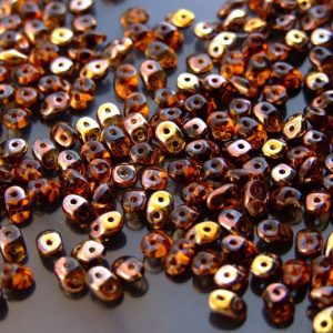 20g MATUBO™ Beads SuperDuo Smoky Topaz Capri Gold Tr. C10230 beads mouse