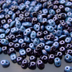 10g SuperDuo Duets Beads Hematite Chalk Blue Luster Michael's UK Jewellery