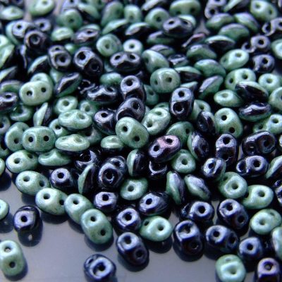 10g SuperDuo Duets Beads Hematite Chalk Green Luster Michael's UK Jewellery