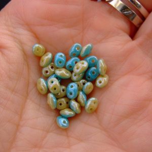 10g SuperDuo Duets Beads Opaque Blue Turquoise Ivory Luster Michael's UK Jewellery