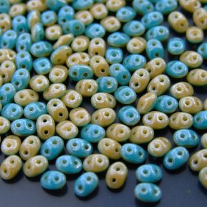 10g SuperDuo Duets Beads Opaque Blue Turquoise Ivory Luster Michael's UK Jewellery