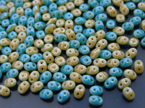 10g SuperDuo Duets Beads Opaque Blue Turquoise Ivory Luster Michael's UK Jewellery