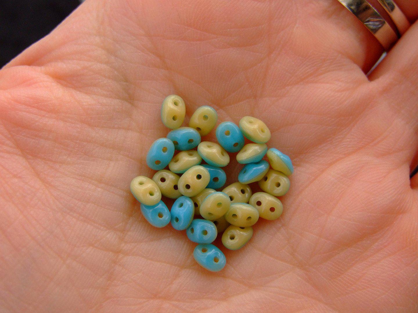 10g SuperDuo Duets Beads Opaque Blue Turquoise Ivory Michael's UK Jewellery