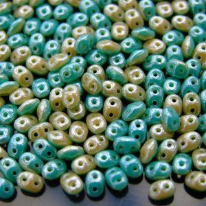 10g SuperDuo Duets Beads Opaque Green Turquoise Ivory Luster Michael's UK Jewellery