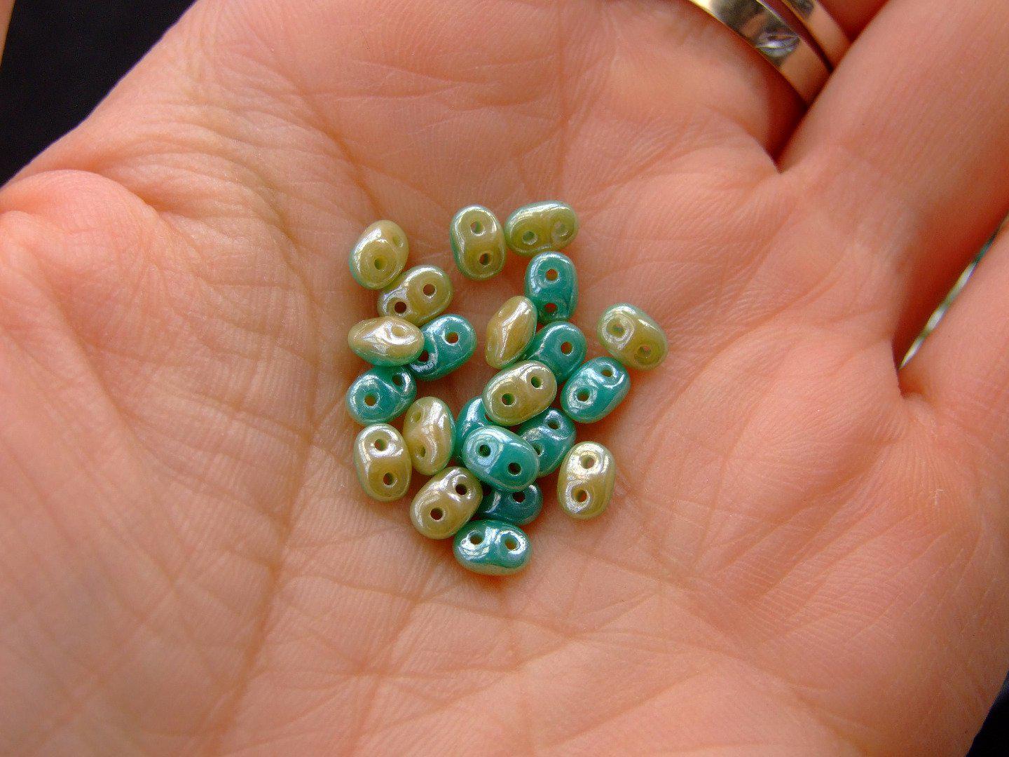 10g SuperDuo Duets Beads Opaque Green Turquoise Ivory Luster Michael's UK Jewellery