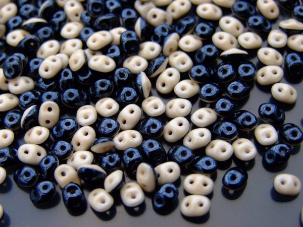 10g SuperDuo Duets Beads Opaque Jet Black Beige Luster Michael's UK Jewellery