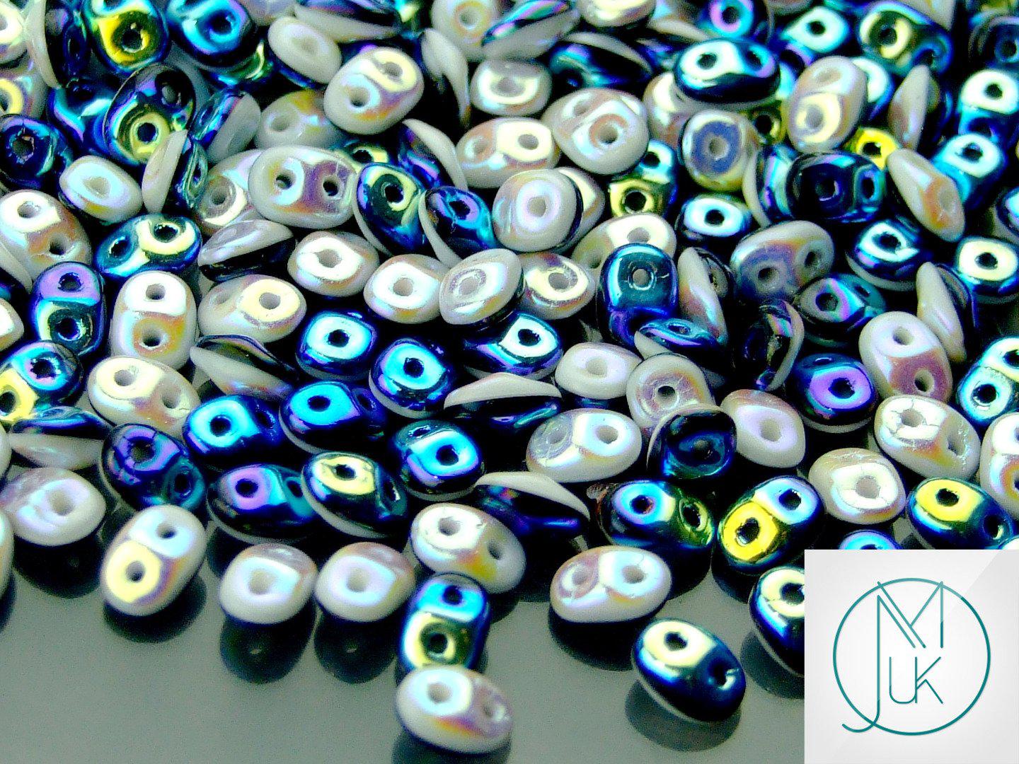 10g SuperDuo Duets Beads Opaque Jet Black Chalk White Full AB Michael's UK Jewellery