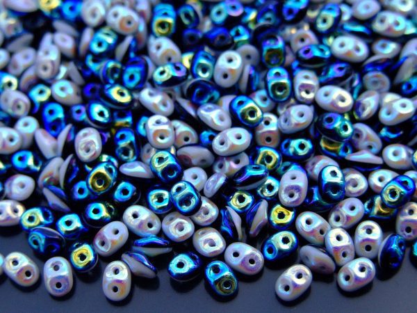 10g SuperDuo Duets Beads Opaque Jet Black Chalk White Full AB Michael's UK Jewellery
