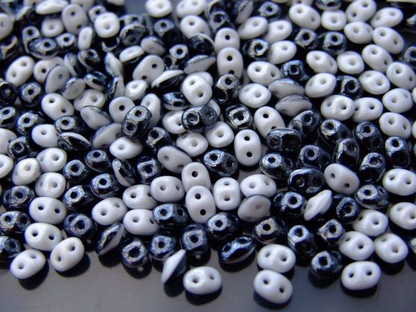 10g SuperDuo Duets Beads Opaque Jet Black Chalk White Luster Michael's UK Jewellery