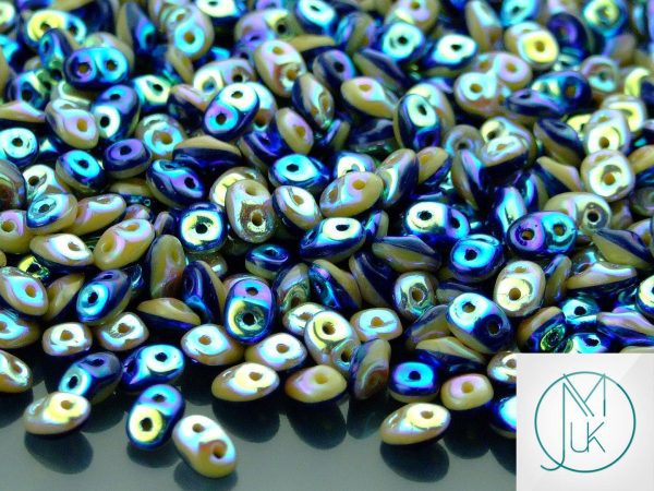 10g SuperDuo Duets Beads Opaque Navy Blue Ivory Full AB Michael's UK Jewellery