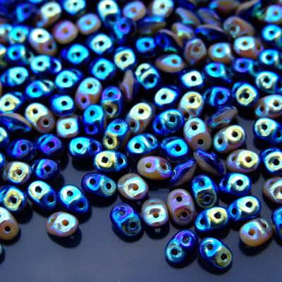 10g SuperDuo Duets Beads Opaque Navy Blue Ivory Full AB Michael's UK Jewellery
