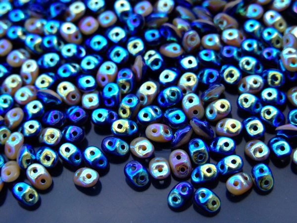 10g SuperDuo Duets Beads Opaque Navy Blue Ivory Full AB Michael's UK Jewellery