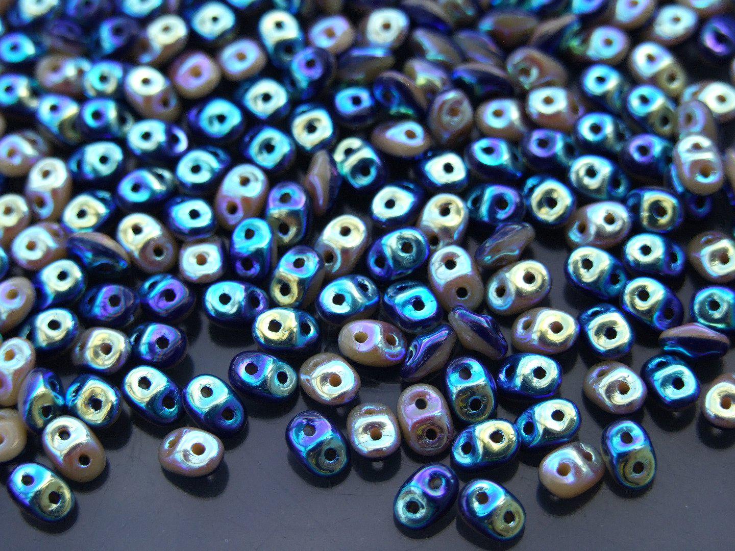 10g SuperDuo Duets Beads Opaque Navy Blue Ivory Full AB Michael's UK Jewellery