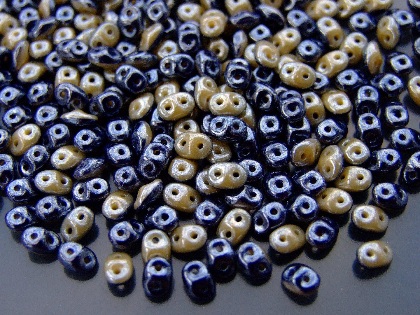10g SuperDuo Duets Beads Opaque Navy Blue Ivory Luster Michael's UK Jewellery