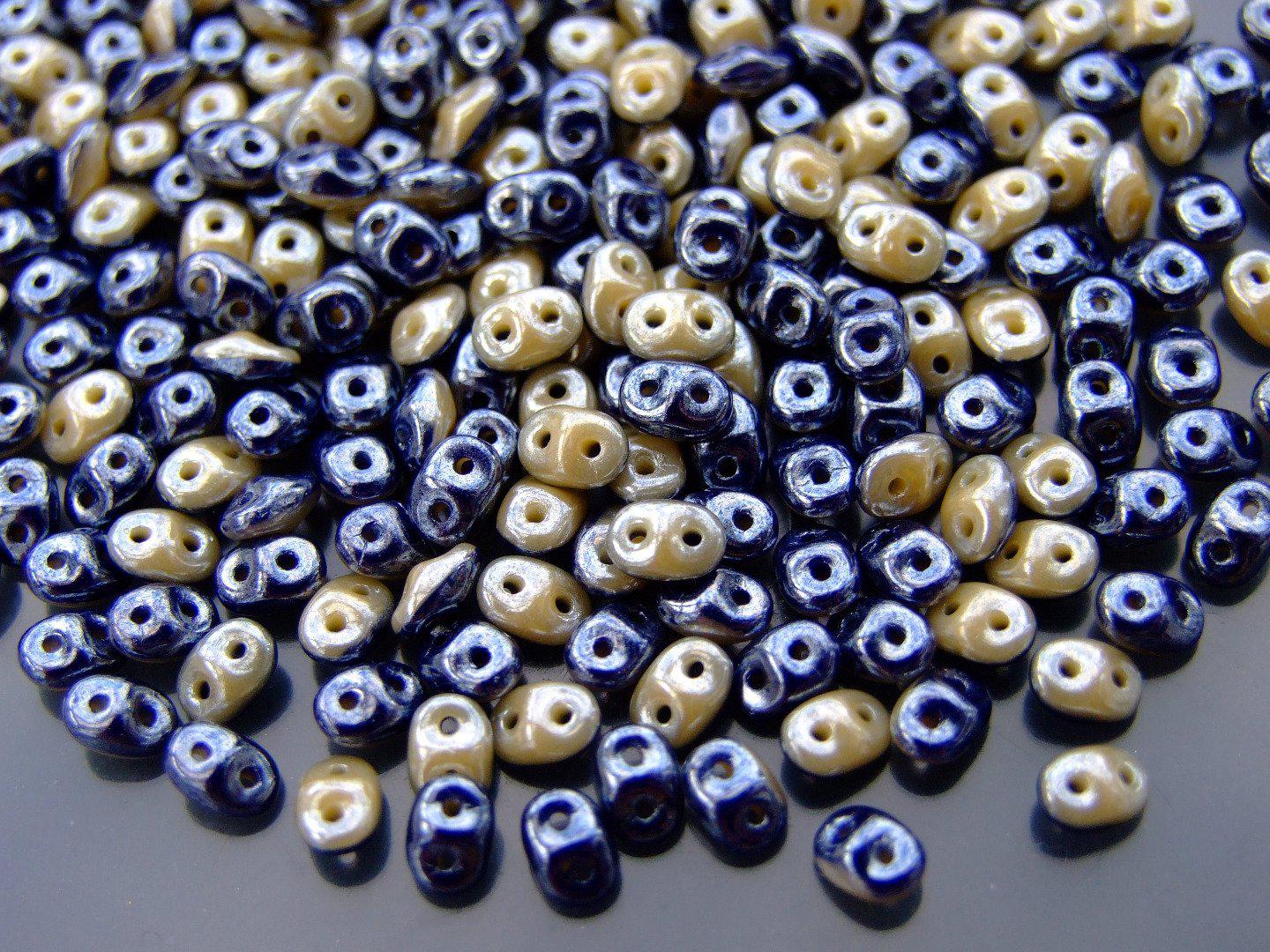 10g SuperDuo Duets Beads Opaque Navy Blue Ivory Luster Michael's UK Jewellery
