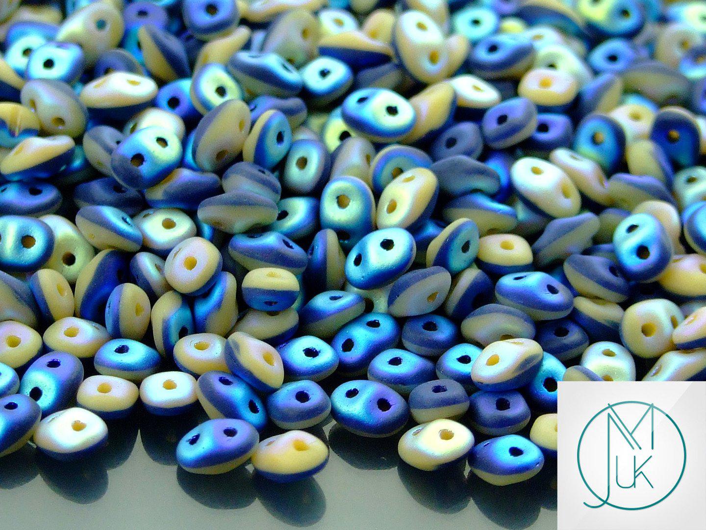 10g SuperDuo Duets Beads Opaque Navy Blue Ivory Matte AB Michael's UK Jewellery