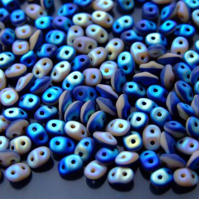 10g SuperDuo Duets Beads Opaque Navy Blue Ivory Matte AB Michael's UK Jewellery