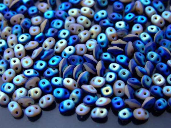 10g SuperDuo Duets Beads Opaque Navy Blue Ivory Matte AB Michael's UK Jewellery