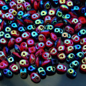 10g SuperDuo Duets Beads Opaque Red Black Full AB Michael's UK Jewellery