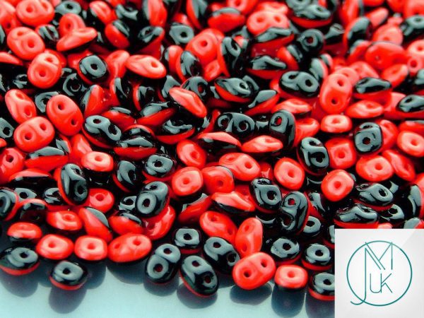 10g SuperDuo Duets Beads Opaque Red Black Michael's UK Jewellery