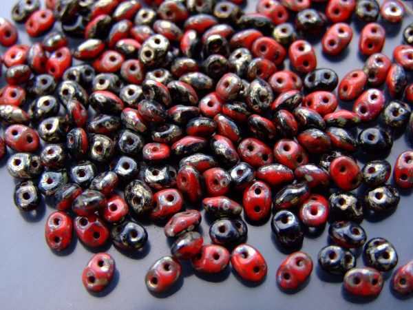 10g SuperDuo Duets Beads Opaque Red Black Picasso Michael's UK Jewellery