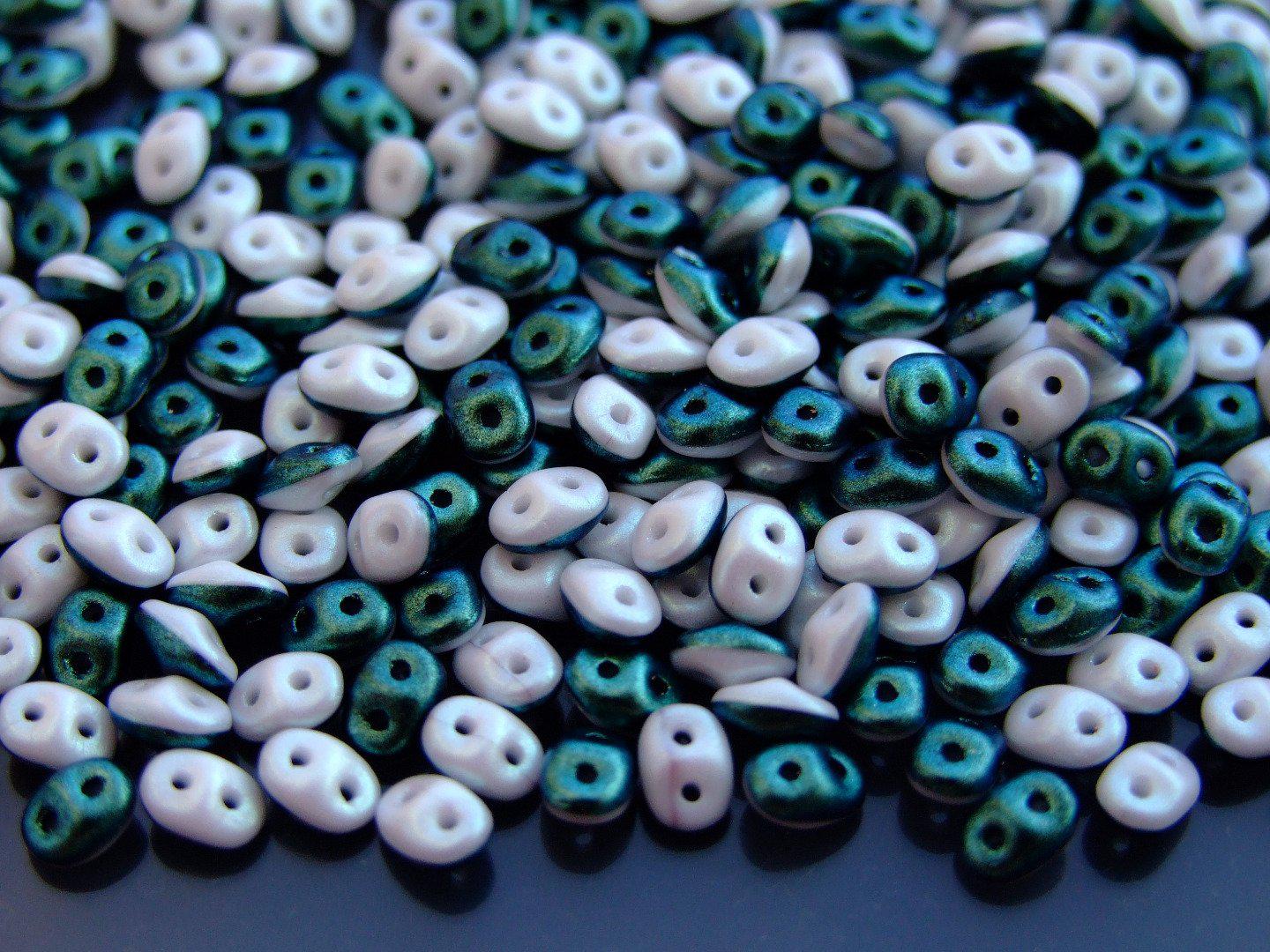 10g SuperDuo Duets Beads Polychrome Mint Choc and Cream Michael's UK Jewellery