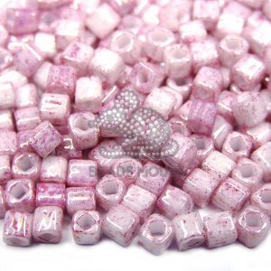 10g Toho Cube Beads 1200 Marbled Opaque White Pink 4mm beads mouse