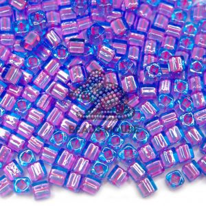 10g Toho Cube Beads 937 Inside Color Aqua Bubble Gum Pink Lined 4mm beads mouse