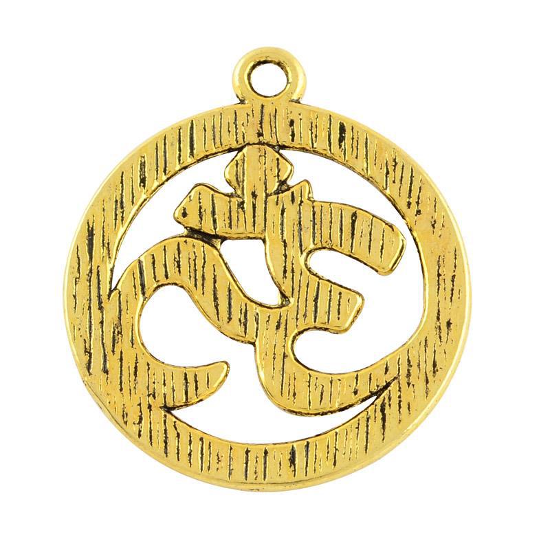 10x Ohm/Aum Symbol Charm 29mm Antique Gold Michael's UK Jewellery