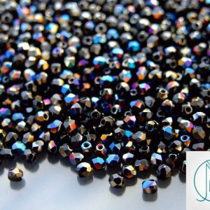 120+ Fire Polished Beads 3mm Blue Iris - Jet Michael's UK Jewellery