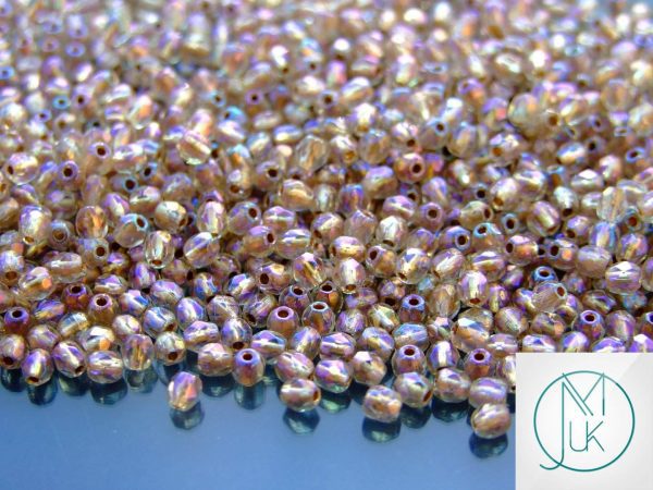 120+ Fire Polished Beads 3mm Crystal AB - Copper Lined Michael's UK Jewellery