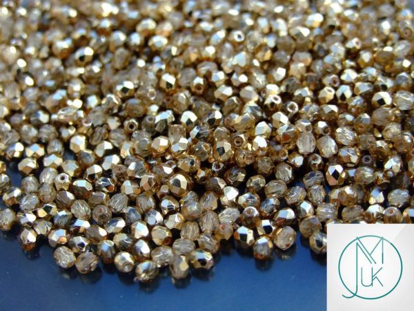 120+ Fire Polished Beads 3mm Crystal - Gold/Topaz Michael's UK Jewellery