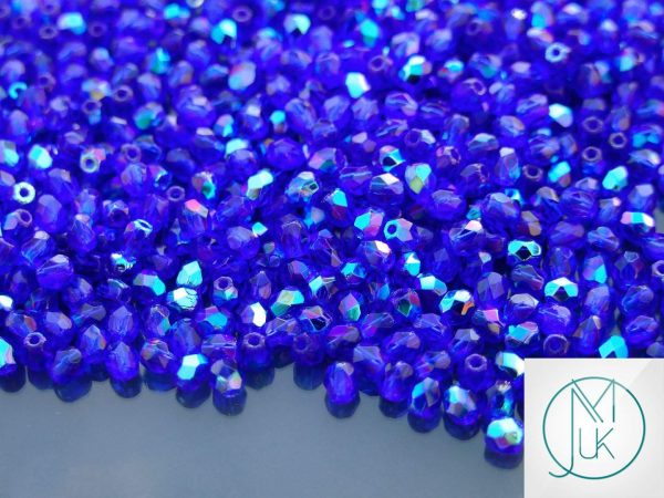 120+ Fire Polished Beads 3mm Dark Sapphire AB Michael's UK Jewellery