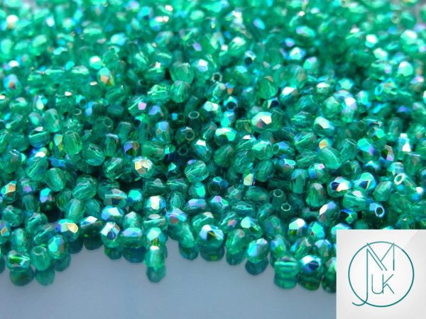 120+ Fire Polished Beads 3mm Emerald AB Michael's UK Jewellery