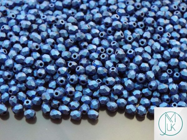 5g Fire Polished Beads Metallic Suede Blue 3mm beads mouse