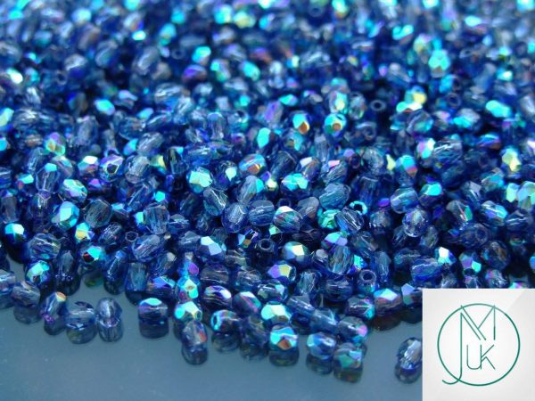 120+ Fire Polished Beads 3mm Montana Blue AB Michael's UK Jewellery