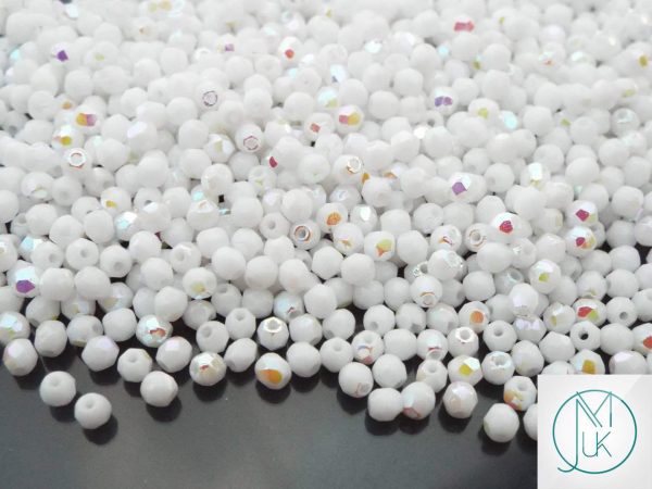 120+ Fire Polished Beads 3mm Opaque White AB Michael's UK Jewellery