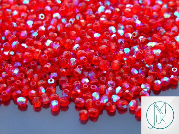 120+ Fire Polished Beads 3mm Siam Ruby AB Michael's UK Jewellery