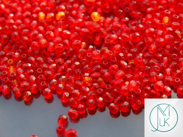 120+ Fire Polished Beads 3mm Siam Ruby Michael's UK Jewellery