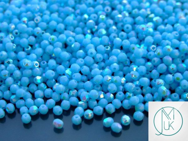 120+ Fire Polished Beads 3mm Sky Blue Coral AB Michael's UK Jewellery