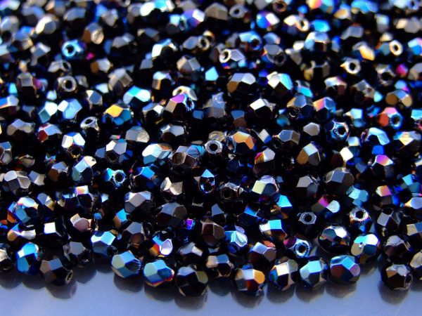 120+ Fire Polished Beads 4mm Blue Iris Jet Michael's UK Jewellery