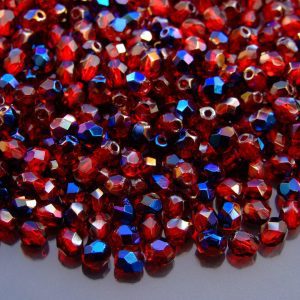 120+ Fire Polished Beads 4mm Blue Iris - Siam Ruby Michael's UK Jewellery