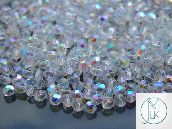 120+ Fire Polished Beads 4mm Crystal AB Michael's UK Jewellery