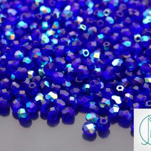 120+ Fire Polished Beads 4mm Medium Cobalt AB Michael's UK Jewellery