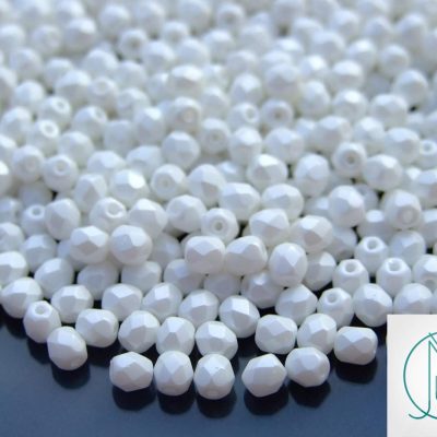 120+ Fire Polished Beads 4mm Powdery - Pastel White Michael's UK Jewellery