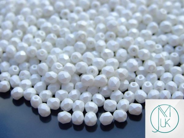 120+ Fire Polished Beads 4mm Powdery - Pastel White Michael's UK Jewellery